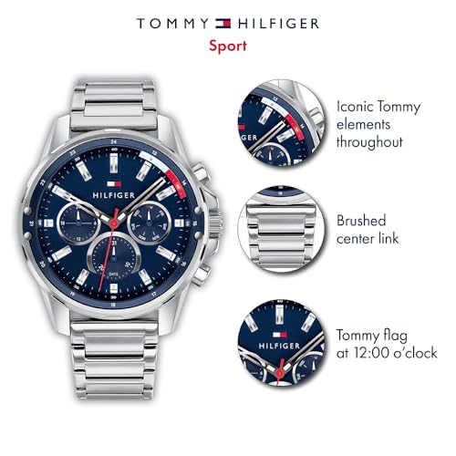 Tommy Hilfiger (1791788) Multi-Zifferblatt Quarz Uhr für Herren mit silbernes Edelstahlarmband