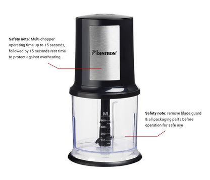 Bestron (AKC200) Universal Multi-Zerkleinerer mit zwei Schneidemessern & 500ml | 400W