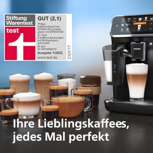 Philips Series 5400 Kaffeevollautomat EP5441/50 | 12 Kaffeespezialitäten, LatteGo Milchsystem, TFT-Touchscreen