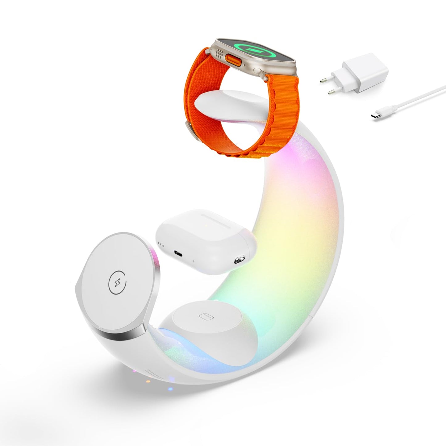 3-in-1 Ladestation mit RGB-Licht für iPhone, Watch & AirPods