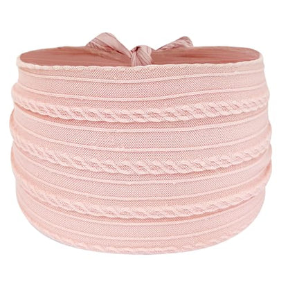 Baby Girl Turban Elastic Headband Bow (Set of 2 in Pink and White)