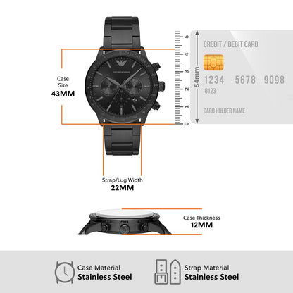 Emporio Armani 'AR11242' Chronograph-Herrenuhr (43mm): Schwarzes Edelstahlgehäuse