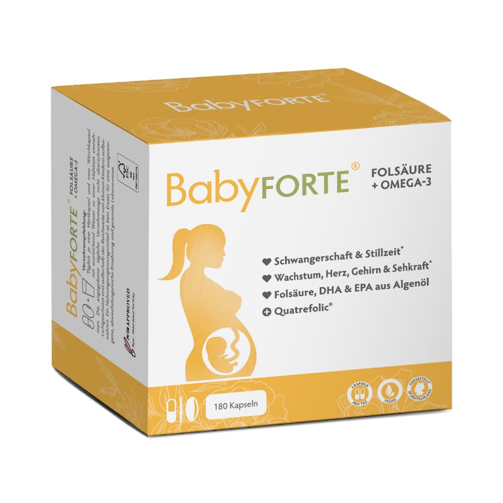 BabyFORTE Schwangerschafts-Vitamine | 180 vegane Kapseln mit Folsäure, DHA, EPA, Jod & Co