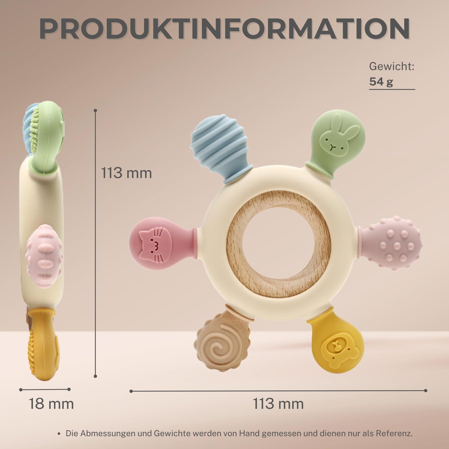 Baby teether for teething aid made of silicone &amp; wood: BPA-free, safe toy