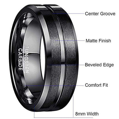 Partnerring aus Wolframcarbid für Herren in Schwarz: Kratzfest (8mm - Größe 70-22.3)