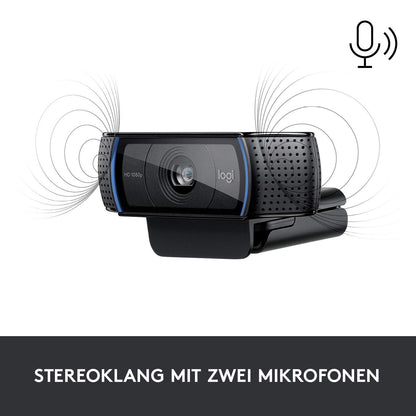 Logitech C920 HD PRO Webcam, Full-HD 1080p, 78° Sichtfeld, Autofokus, Klarer Stereo-Sound, Belichtungskorrektur, USB-Anschluss, Für Skype, FaceTime, Hangouts, etc., PC/Mac/ChromeOS/Android - Schwarz