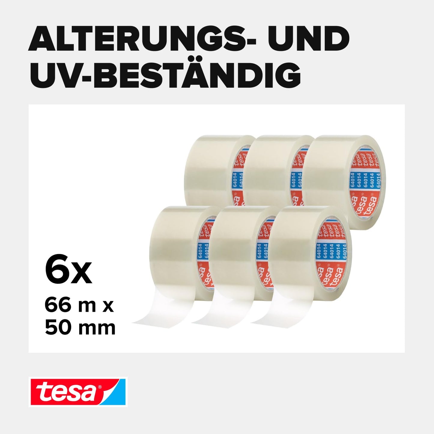 tesa 64014 packaging tape (transparent): 6 rolls of 66m x 50mm, quiet &amp; UV-resistant