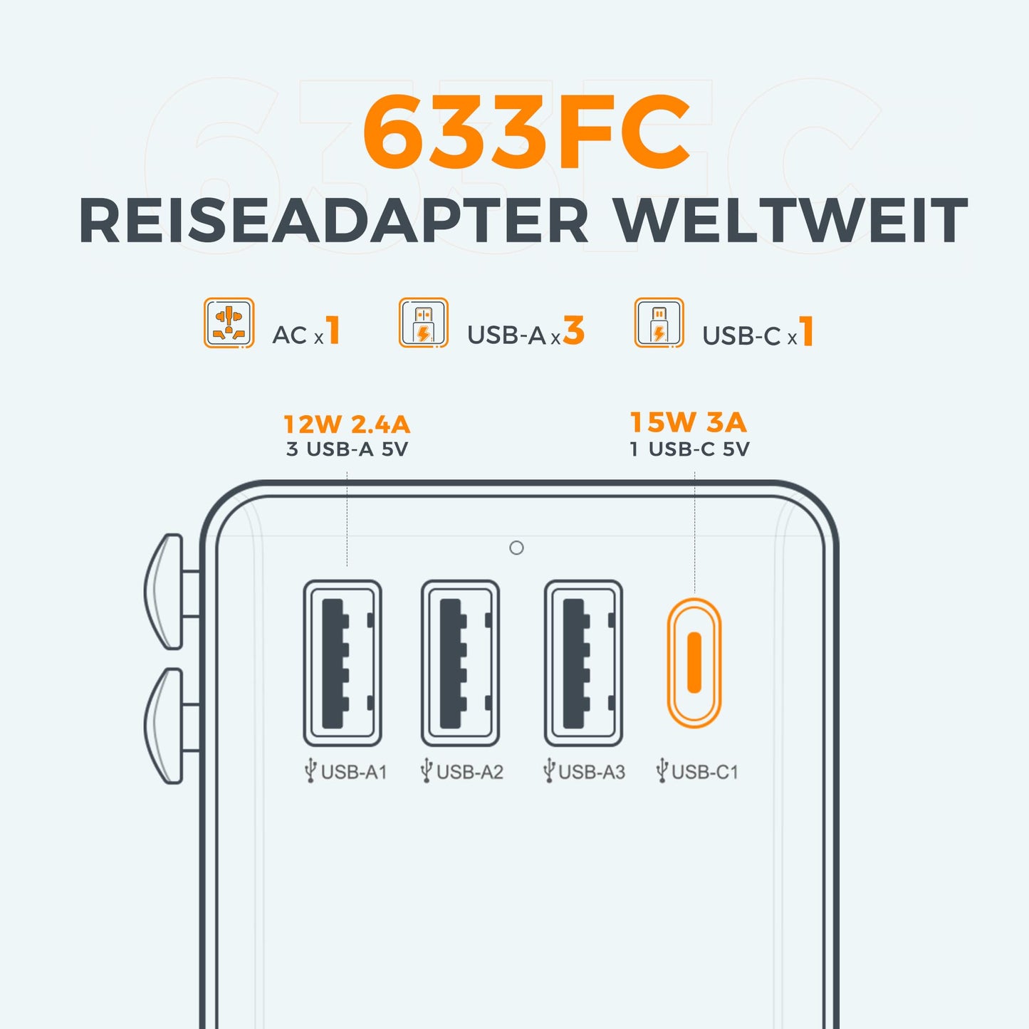 TESSAN Universal Reiseadapter mit 3 USB-A und 1 USB-C: Internationaler Steckdosenadapter