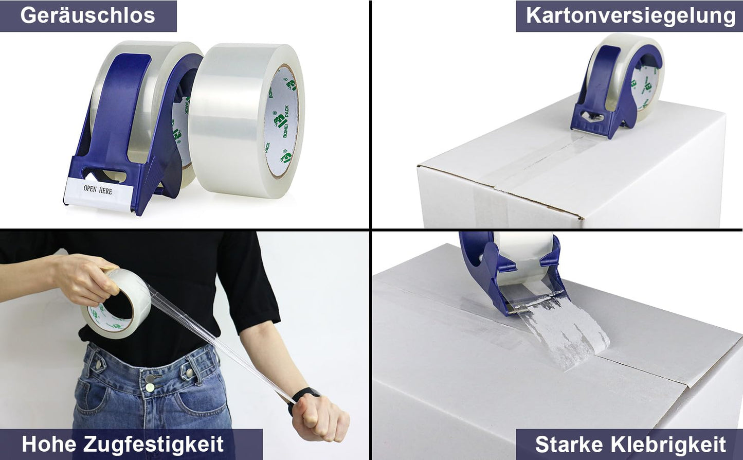 BOMEI PACK quiet parcel tape (transparent): 66m x 48mm, strong adhesive