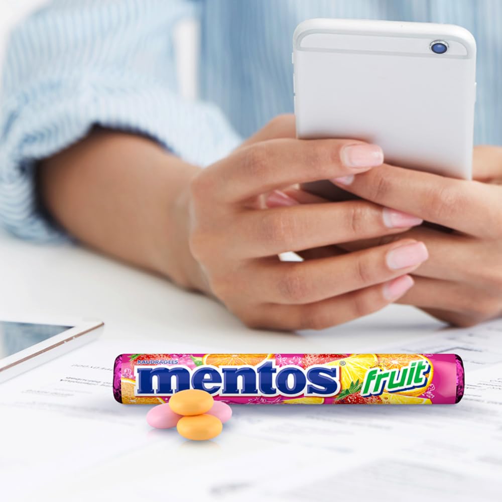Mentos Fruit Dragees, Frucht-Bonbons mit Orange, Zitrone, Erdbeere, Kaubonbons mit fruchtigem Geschmack, Süßigkeiten Multipack (40 Rollen), vegan