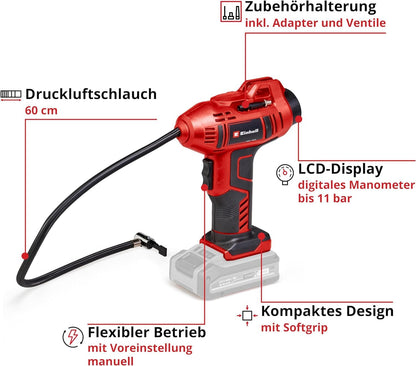 Einhell Akku-Autokompressor CE-CC 18 Li-Solo Power X-Change (18V, max. 11 bar, 60cm Druckluftschlauch)