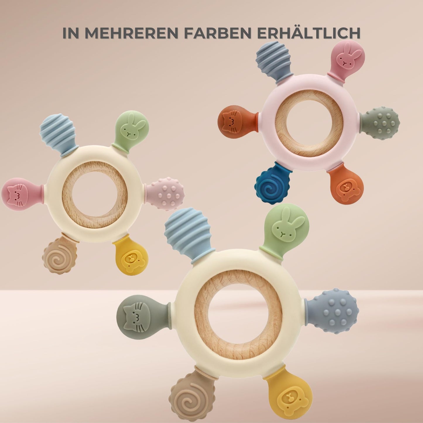 Baby teether for teething aid made of silicone &amp; wood: BPA-free, safe toy