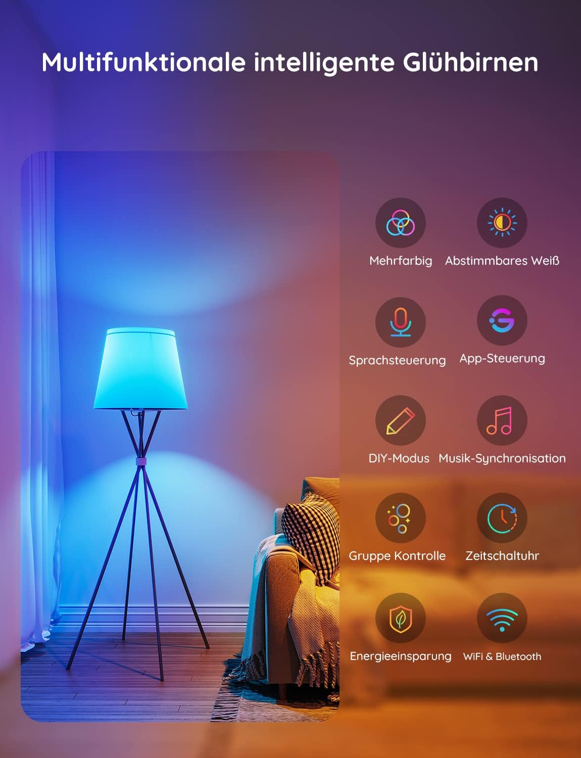 Govee Smart LED-Glühbirne E27 mit WLAN: Dimmbar, Sprachsteuerung (2 Stück)