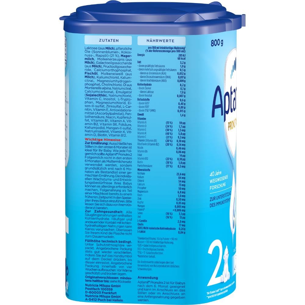 Aptamil Pronutra 2 Folgemilch nach dem 6. Monat, Mit DHA & ARA, Nur Laktose, Ohne Palmöl (1x 800g)