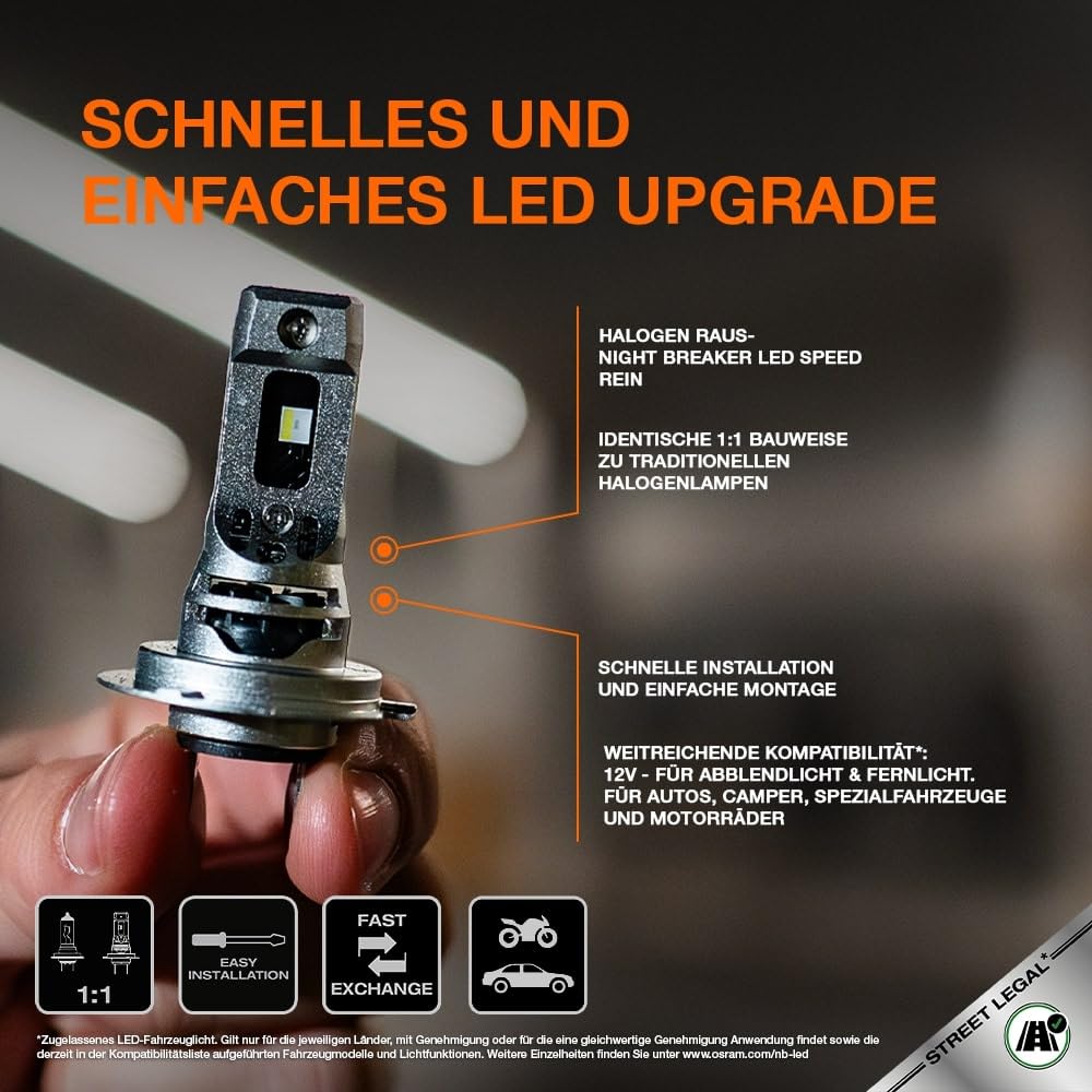 OSRAM Night Breaker (LED-Speed H7): Fern- und Abblendlicht mit Straßenzulassung, 6000K