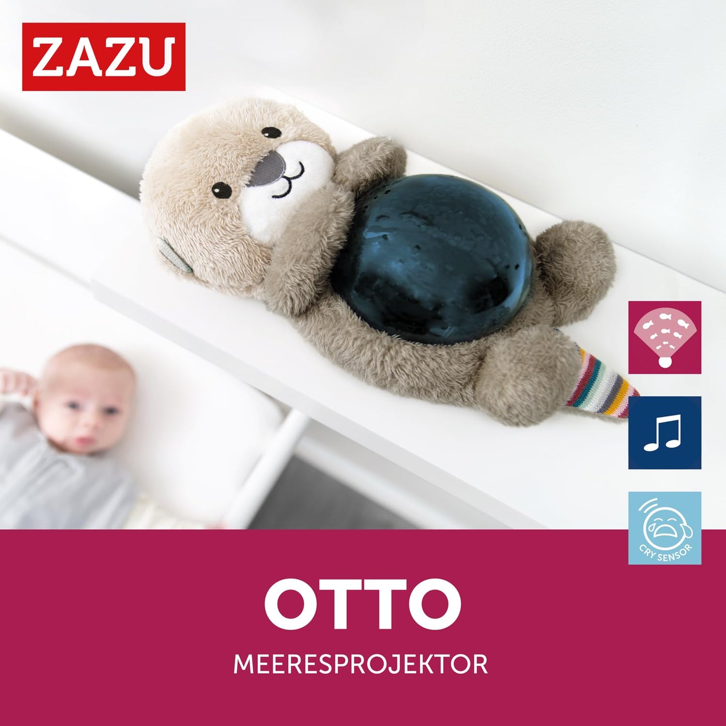 Otto the Otter LED Night Light Projector with Batteries: Ocean, Moving Fish, Waves