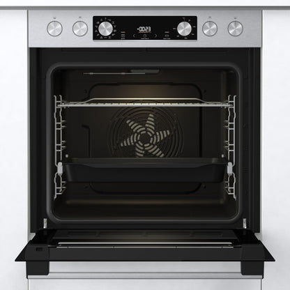 Gorenje Heißluft-Einbauherd-Set Inox (77L BigSpace): Glaskeramikkochfeld, AquaClea, PizzaMode, AirFry