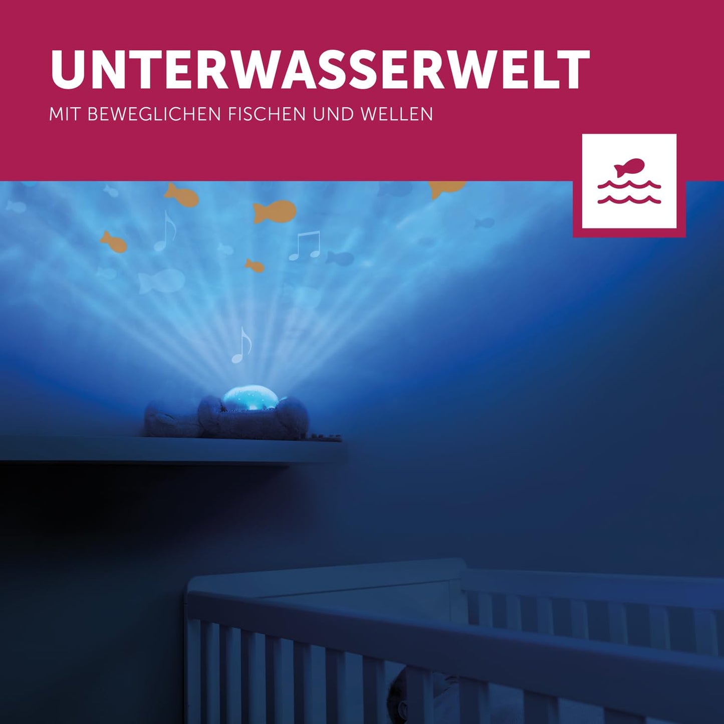 Otto the Otter LED Night Light Projector with Batteries: Ocean, Moving Fish, Waves