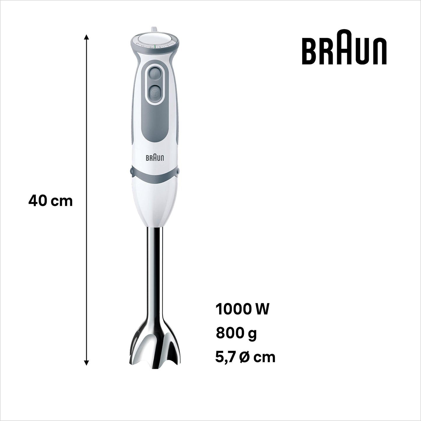 Braun Stabmixer (MQ 5235WH) mit Edelstahl Mixfuß: 1000 Watt, inkl. 3-teiligem Zubehör-Set