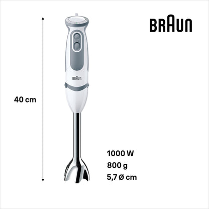 Braun Stabmixer (MQ 5235WH) mit Edelstahl Mixfuß: 1000 Watt, inkl. 3-teiligem Zubehör-Set