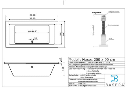 Basera® Premium Indoor Whirlpool 'Naxos' with 24 massage jets: Heating, LED, Touch Panel, Bluetooth