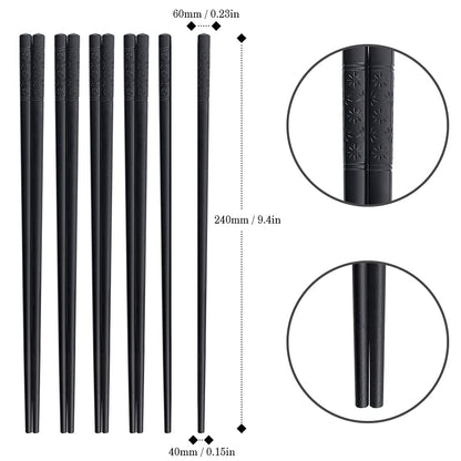 Japanische Fiberglas Essstäbchen: Spülmaschinenfest, Wiederverwendbare Legierung (Schwarz)