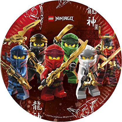 Ninjago Party-Set (44-teilig) mit Teller, Becher, Servietten + Papiertrinkhalme für 8 Kinder