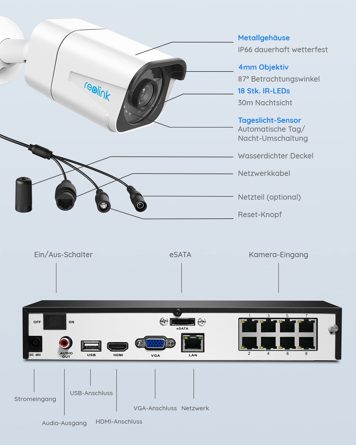 Reolink 4K Security Camera Set (RLK8-800B4): Indoor and Outdoor, Person Detection, Vehicle Detection
