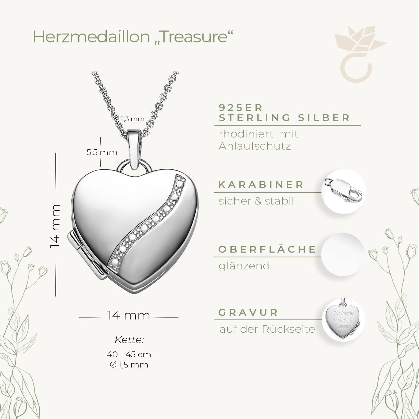 AMOONIC Medaillon 'Herz' zum Öffnen für Bilder - Silber 925: Foto Amulett-Halskette mit Gravur | Liebesgeschenk