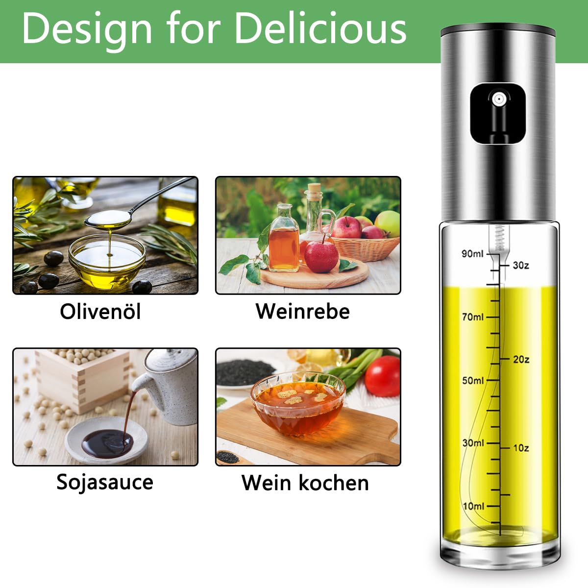 BETA NOBLE Oil Sprayer Glass (100ml) for Kitchen &amp; Grill with Fan Nozzle