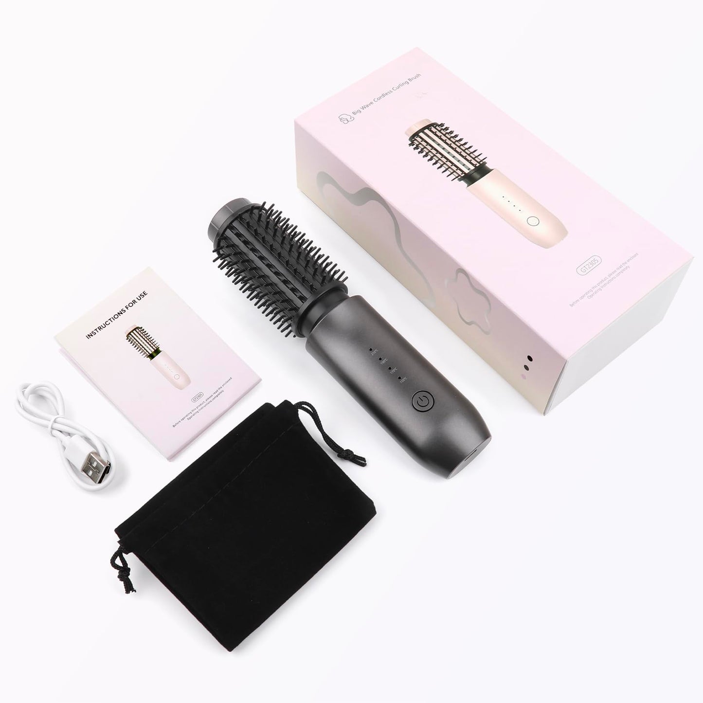 Wireless Reise-Lockenstab-Minibürste für Frauen (7000mAh): USB-Aufladbar mit Negativen Ionen