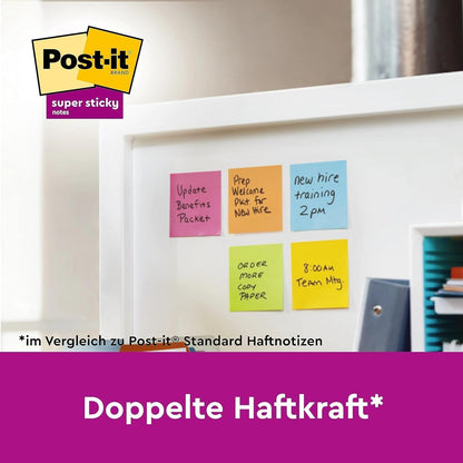 Post-it 'Super Sticky Notes' Packung mit 6 Blöcken, 90 Blatt pro Block (76x127mm): Stark-Klebend