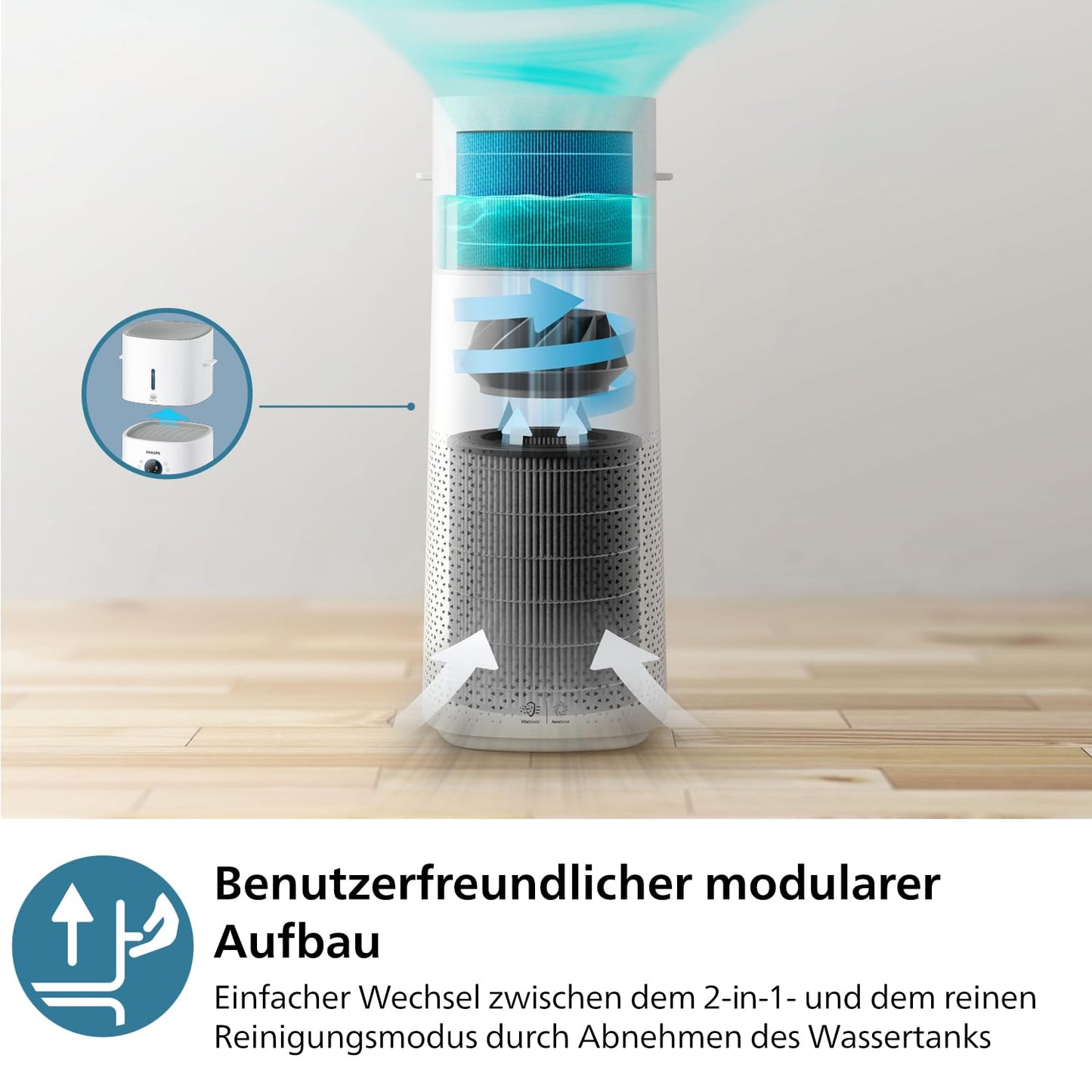 Philips 3000 Series 2-in-1-Kombigerät für Luftreinigung und -befeuchtung: NanoProtect HEPA- und Aktivkohlefilter