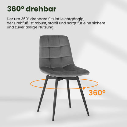 EUGAD 4er-Set Esszimmerstühle: Drehbarer Küchen-, Polsterstuhl mit Metallbeine (Dunkelgrau)