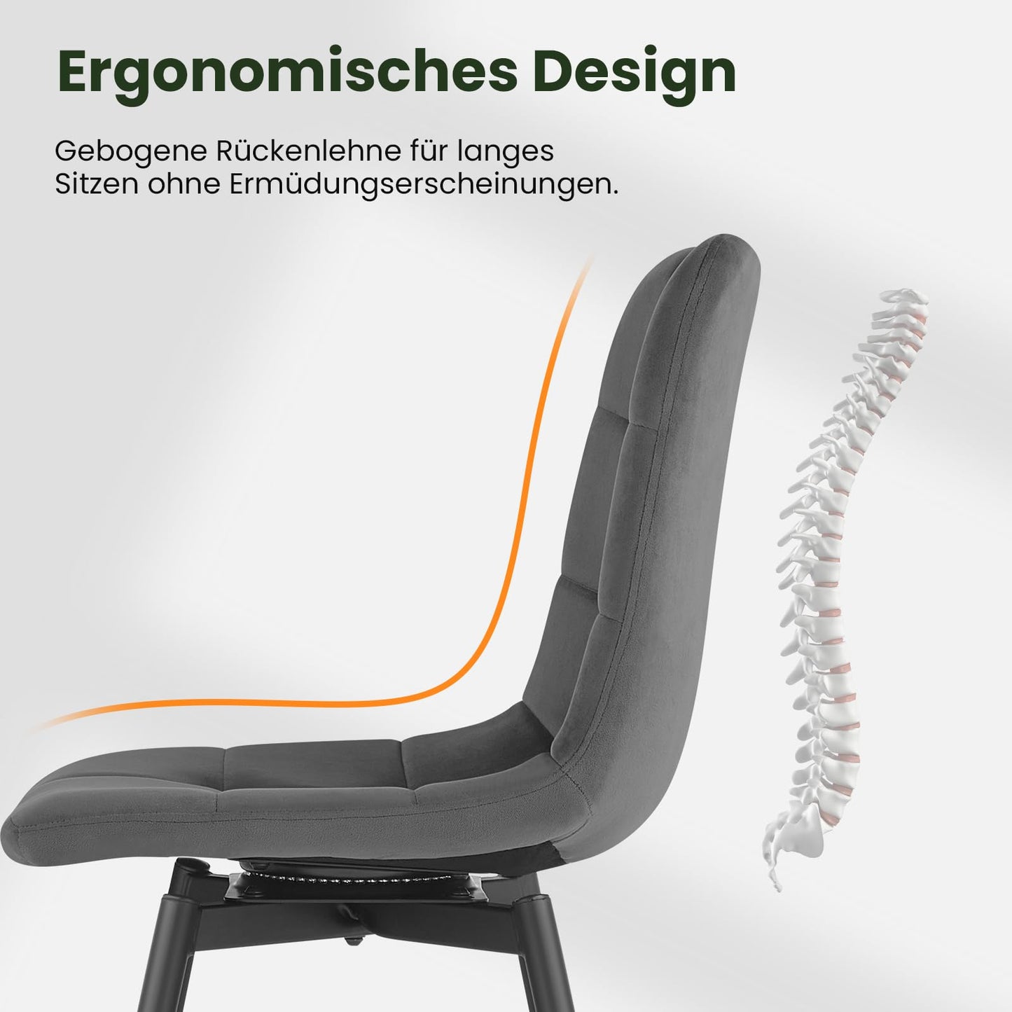EUGAD 4er-Set Esszimmerstühle: Drehbarer Küchen-, Polsterstuhl mit Metallbeine (Dunkelgrau)