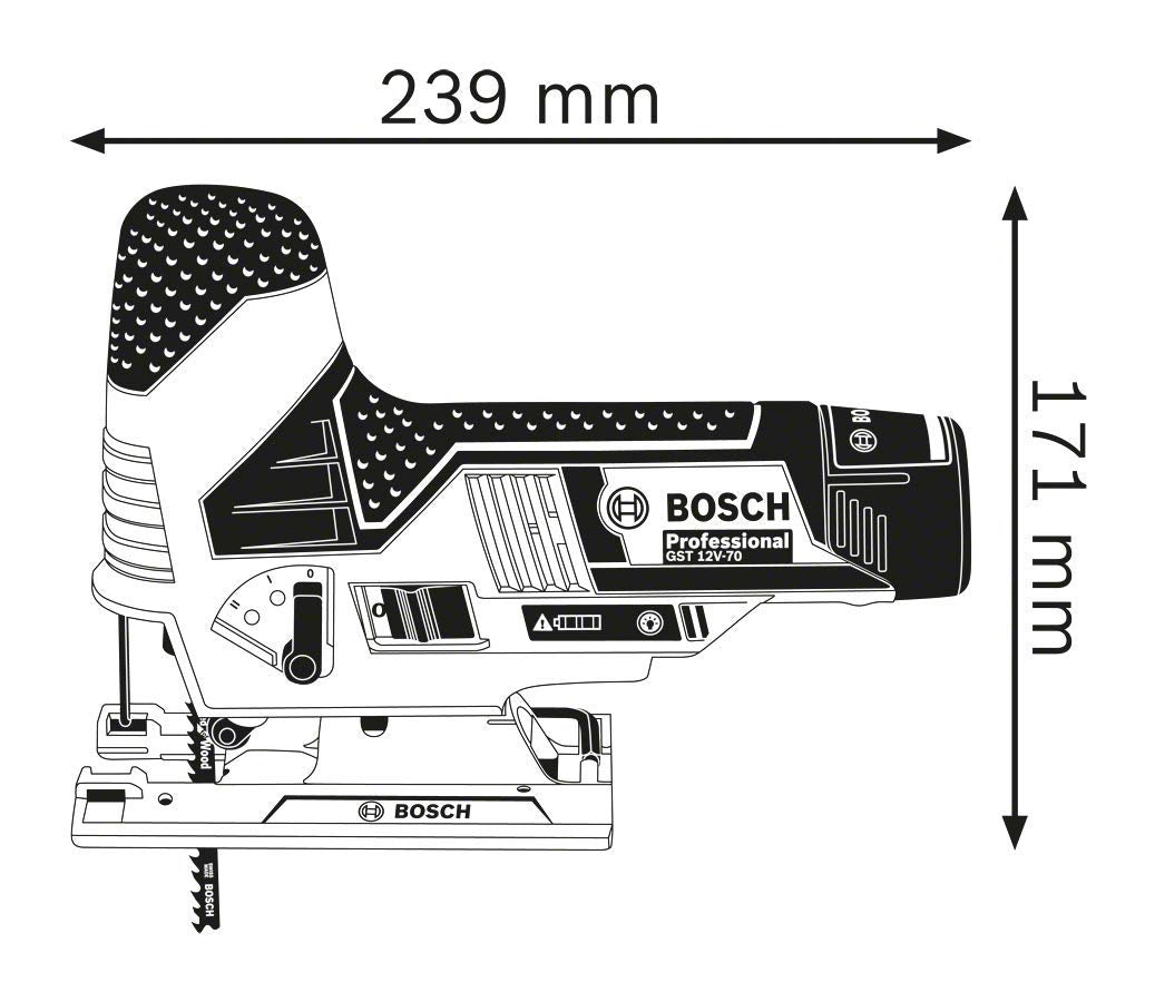 Bosch Professional Akku-Stichsäge GST 12V-70 inkl. 2 Sägeblätter ohne Akku und Ladegerät