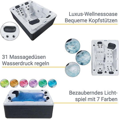 Outdoor whirlpool 'BERLIN' for 3 people including thermal cover &amp; LED: 31 massage jets