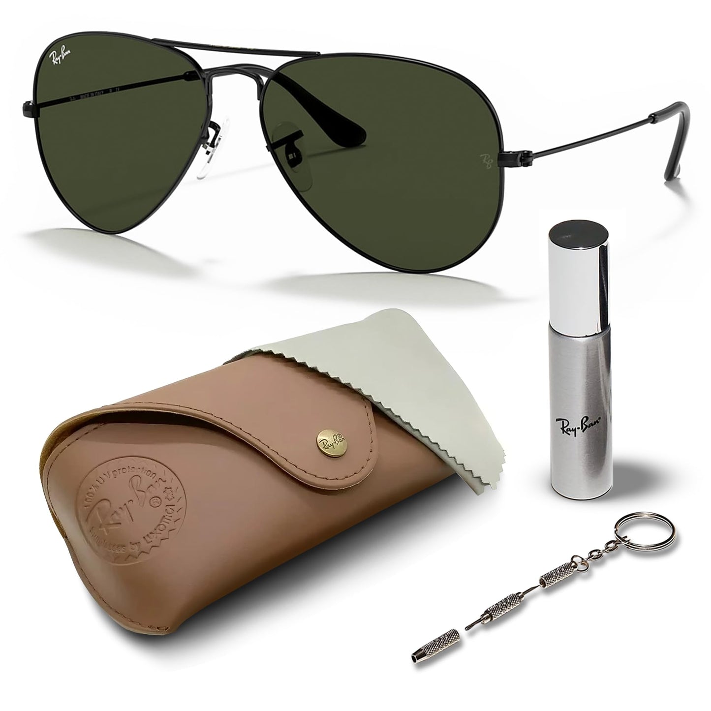Ray Ban 'Aviator' RB3025 Kristallglas Sonnenbrillen-Set für Herren inkl. Etui