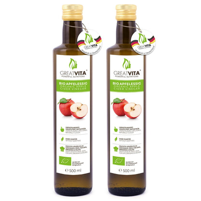 GreatVita 100% Bio Apfelessig (1 Liter): Naturtrüb & ungefiltert aus biologischem Anbau