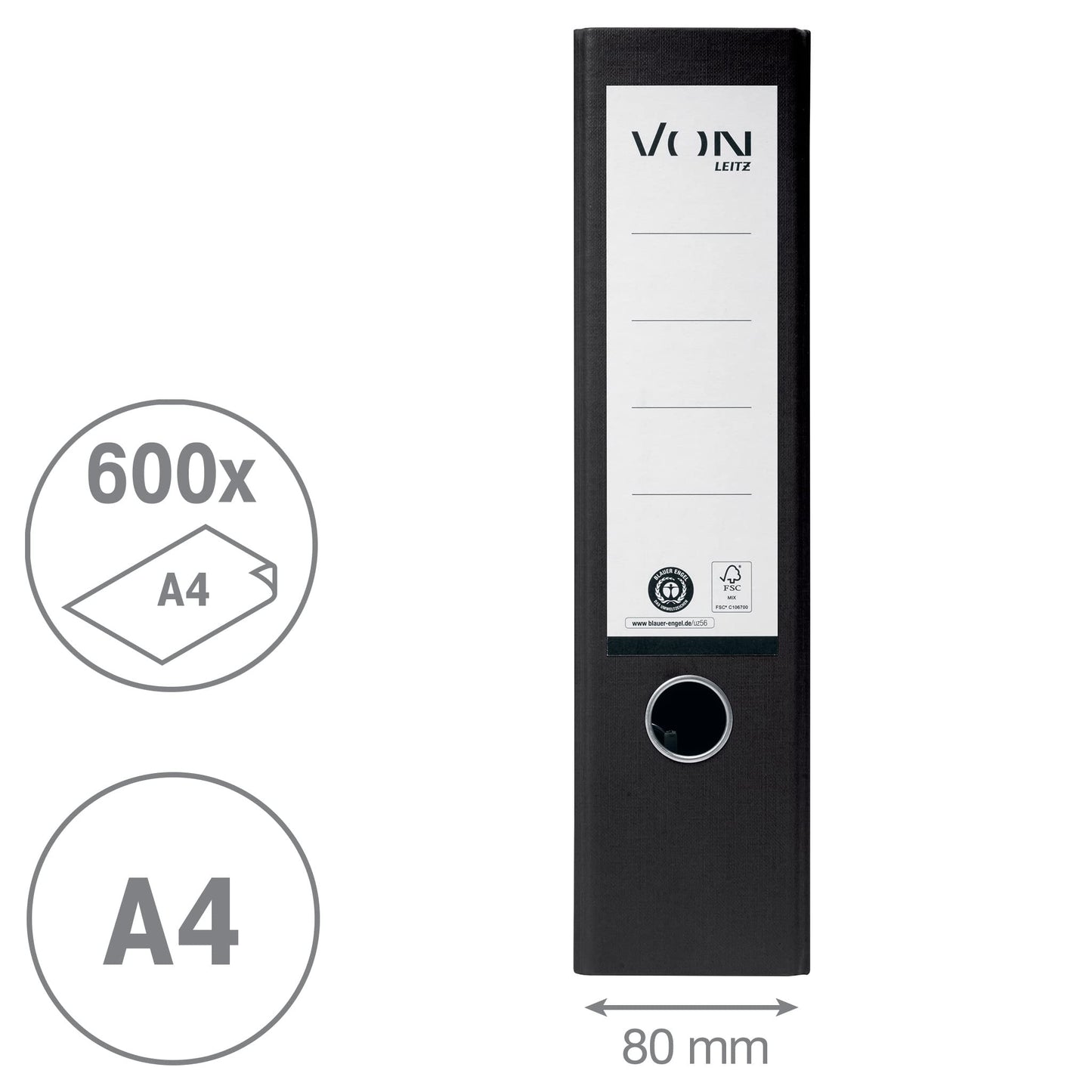 VON Leitz A4 lever arch files (10-pack): 100% recycled paper, FSC-certified for school, home