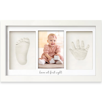Baby Hand- und Fußabdruck-Set aus Gips für Neugeborene inkl. Bilderrahmen (Alpine-Weiß)