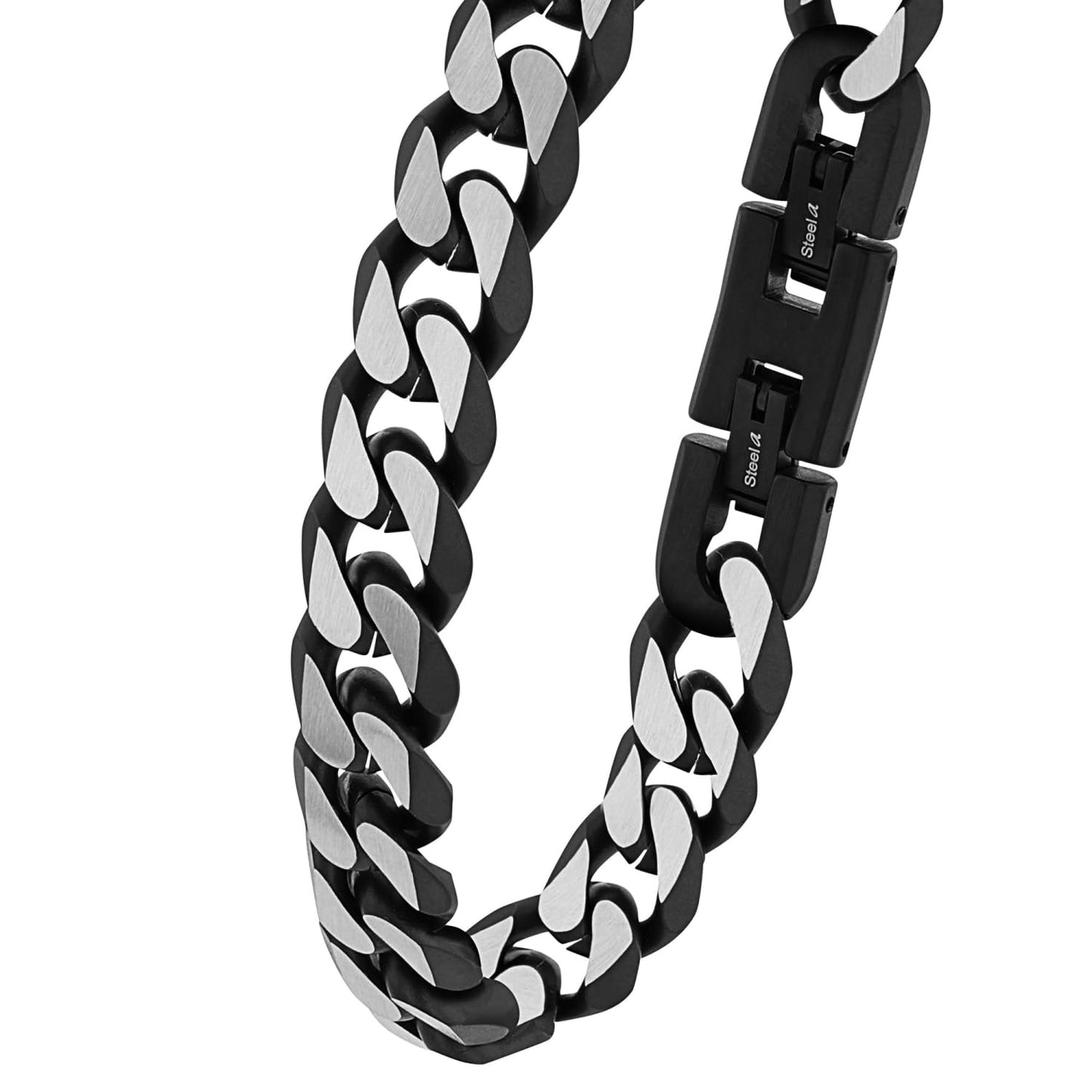 s.Oliver Herrenarmband aus Edelstahl (Matt-Schwarz): Panzerglieder - Verstellbar