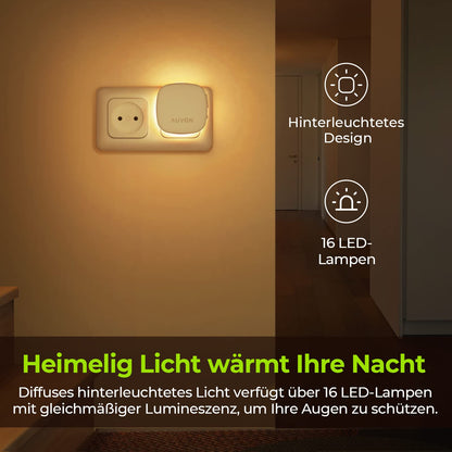 AUVON LED Nachtlicht 2er Set (Warmes Weiß): Bewegungssensor & Dämmerungssensor