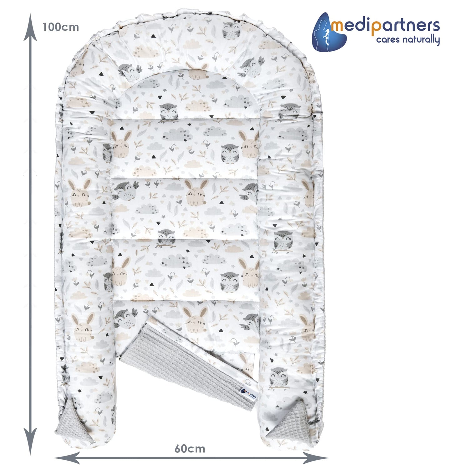Medi Partners Baby-Nestchen für Neugeborene aus 100% Baumwolle (100x60x15cm): Eulen-Motiv