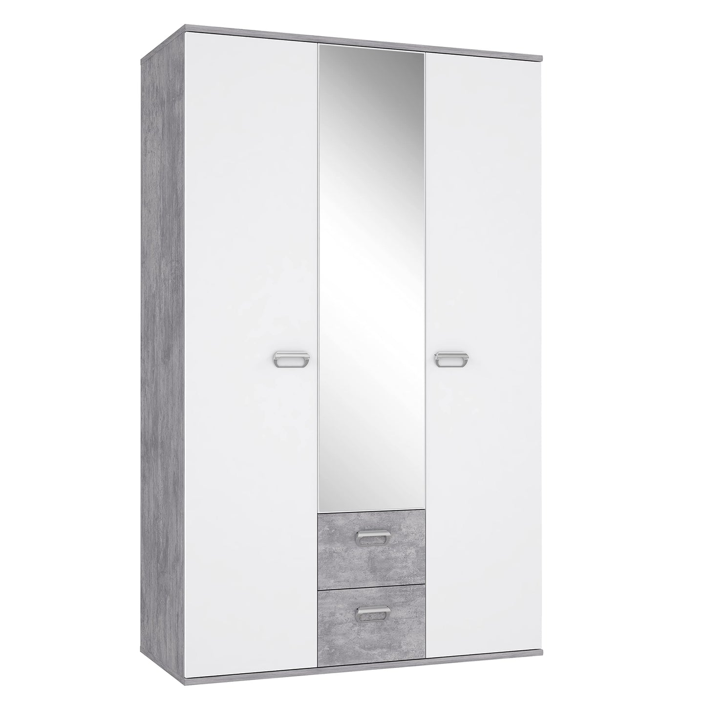 Kleiderschrank 'EMILY' mit Betonoptik und Spiegel: Lichtgrau mit Weiß (Modell: EMLS95-C251)