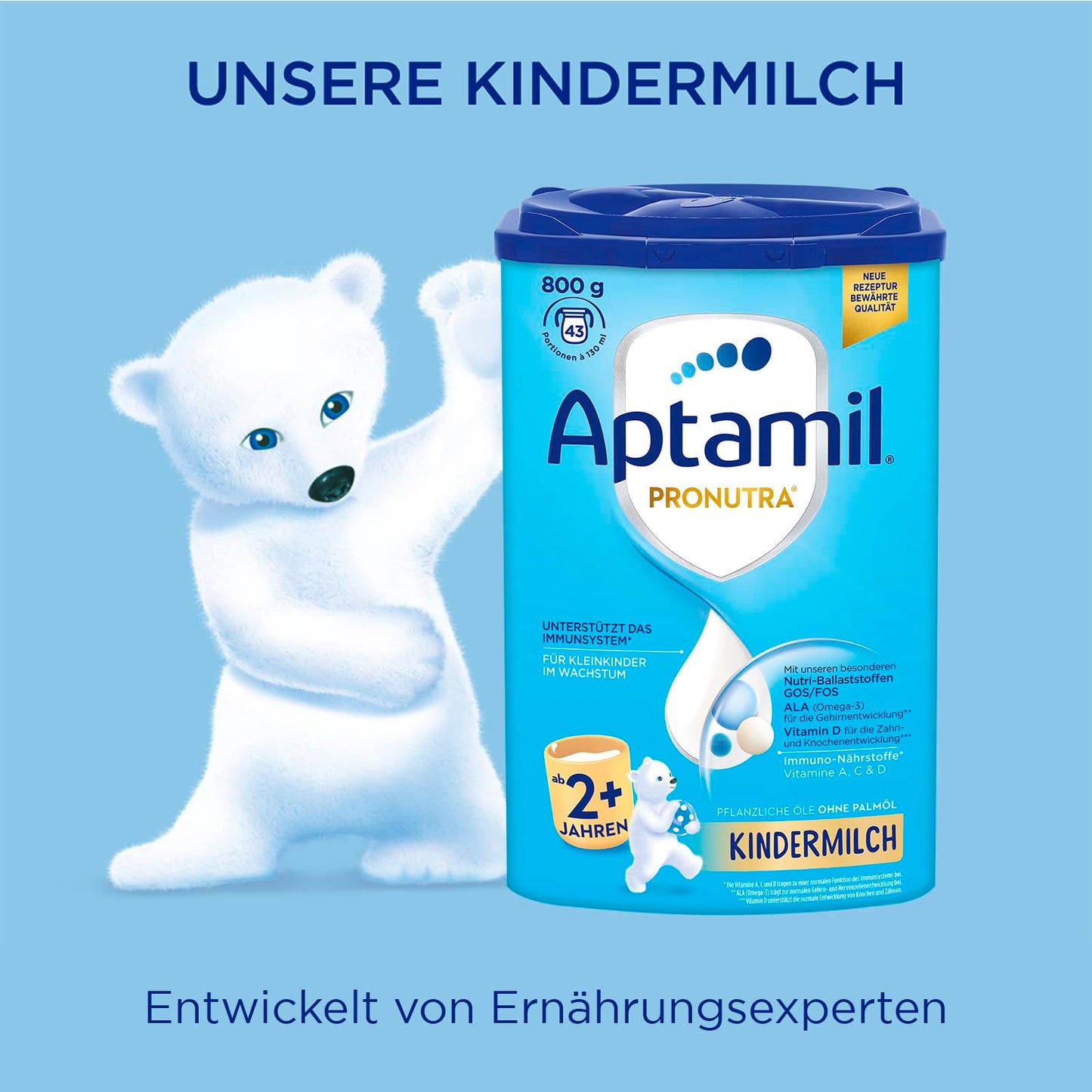 Aptamil Kindermilch 2+ (1x 800g) für Kleinkinder im Wachstum - 43 Portionen à 130ml