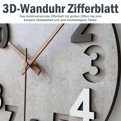 Stellarize Modern Holz 3D-Wanduhr (30cm) ohne Tickgeräusche für Wohnzimmer, Küche, Büro