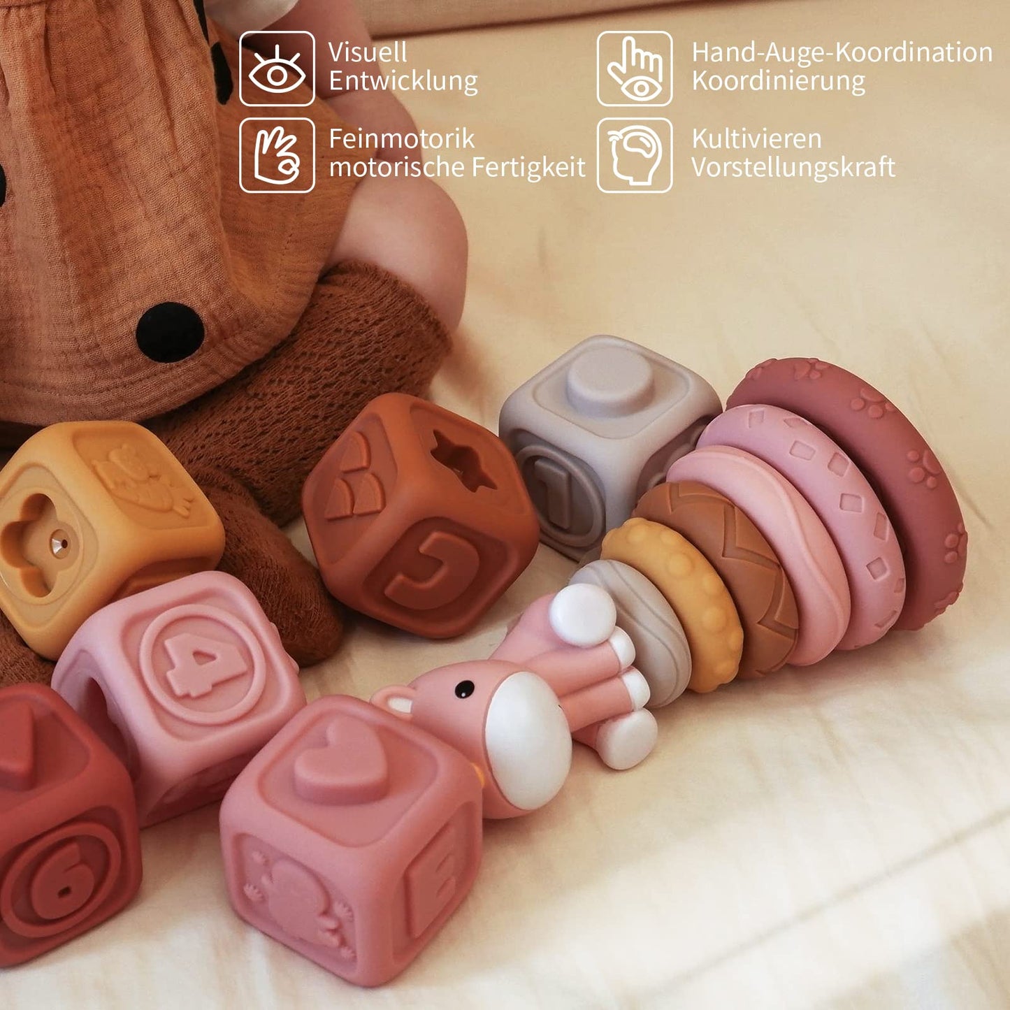 Baby teething toys (13 pieces): building circles and blocks, stacking &amp; nesting