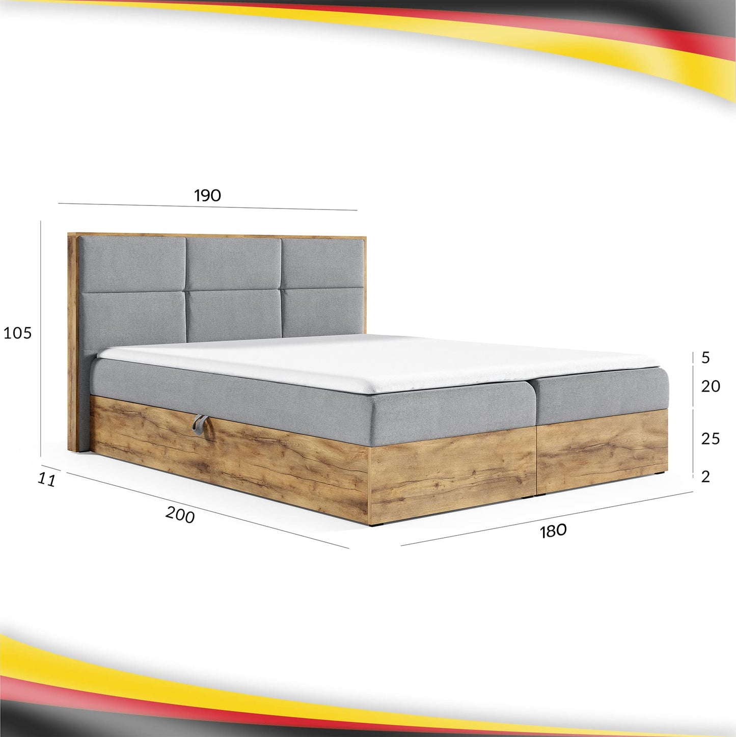 Box spring double bed 80x200cm with Bonell mattress | Bed box for bed linen and topper