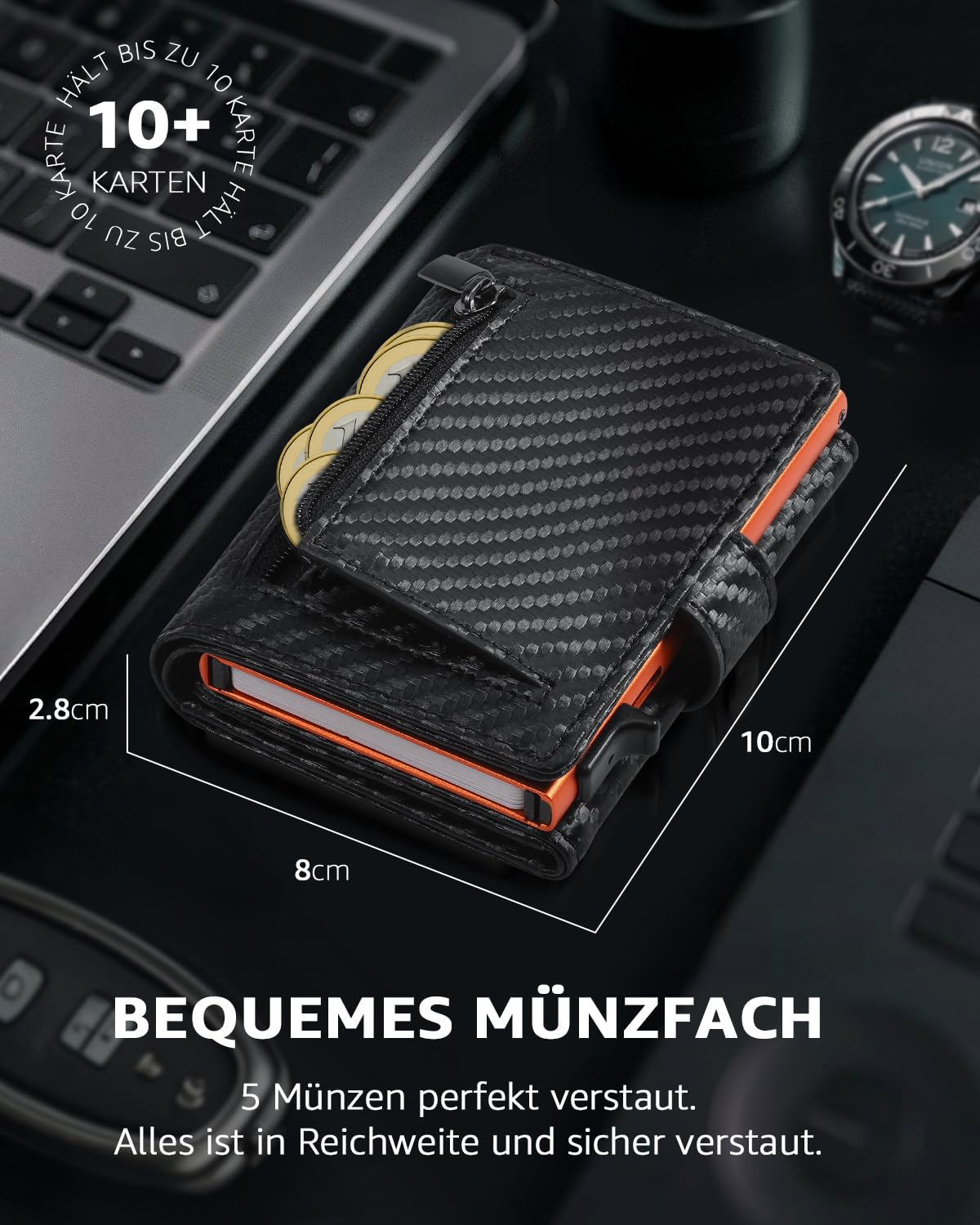 Slim Wallet-Geldbörse für Herren mit Münzfach & RFID Schutz: Kreditkartenetui